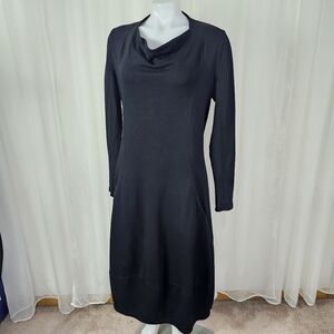 Ronen Chen Black Long Sleeve Cowl Neck Sweatshirt Dress Pockets Comfy Classic